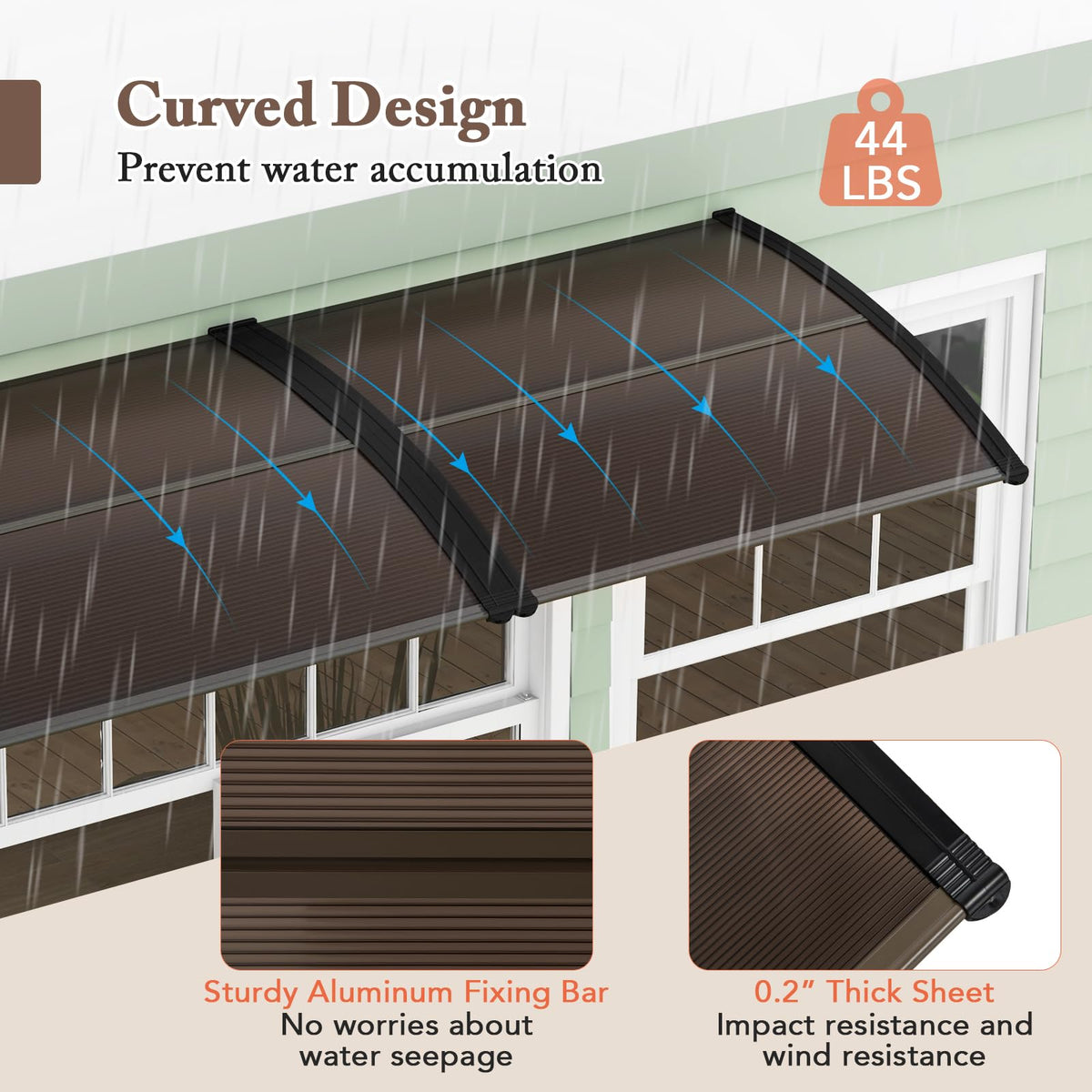 46" x 38" Polycarbonate Door Awning Canopy O916