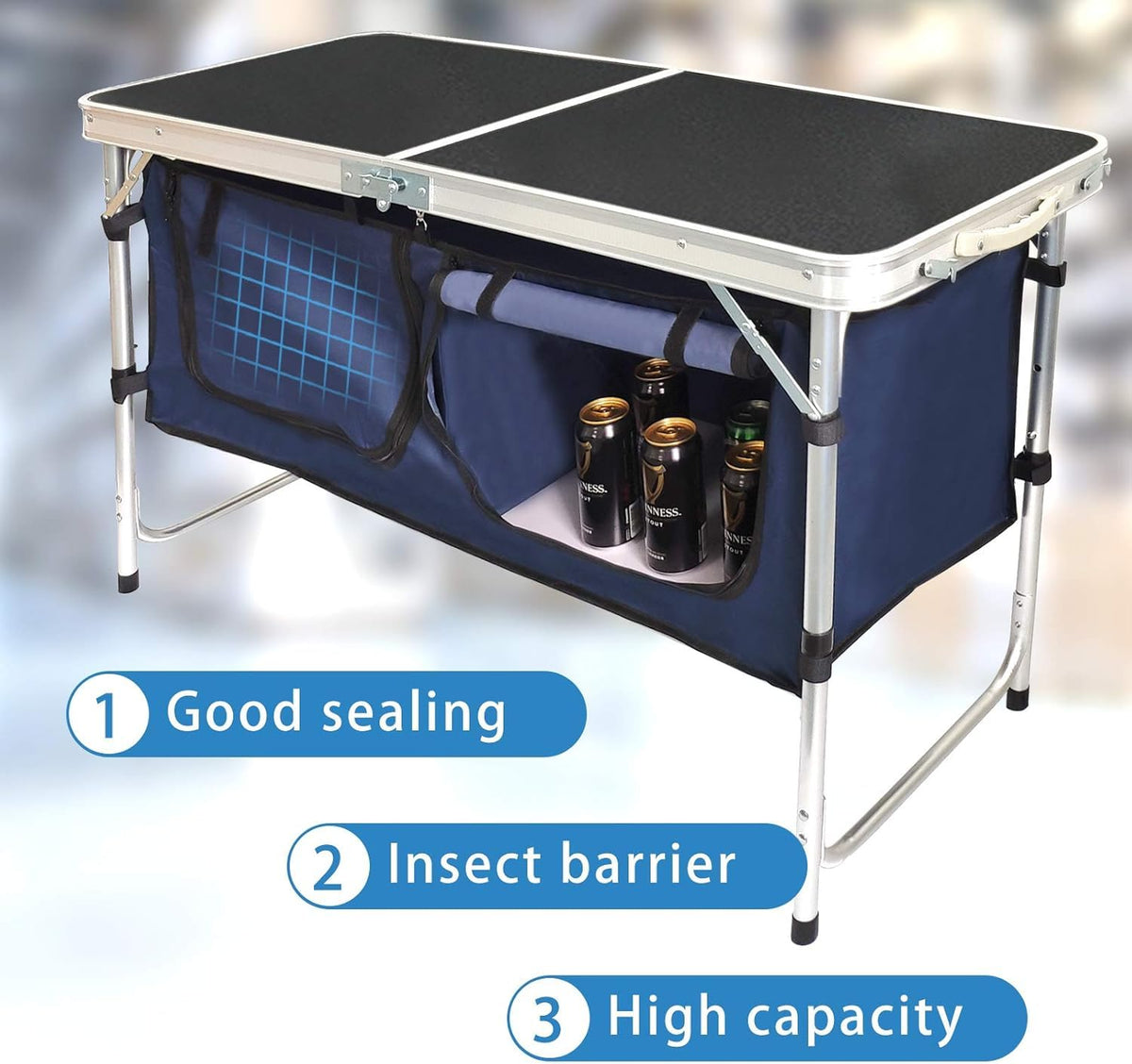 Folding Aluminum Camping Table with Storage Compartment H319