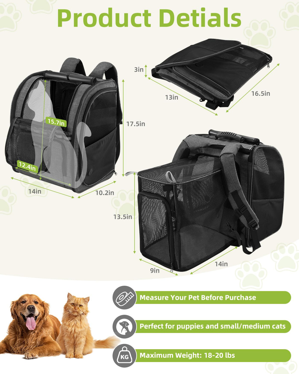 Expandable Breathable Mesh Cat Dog Carrier Backpack J501