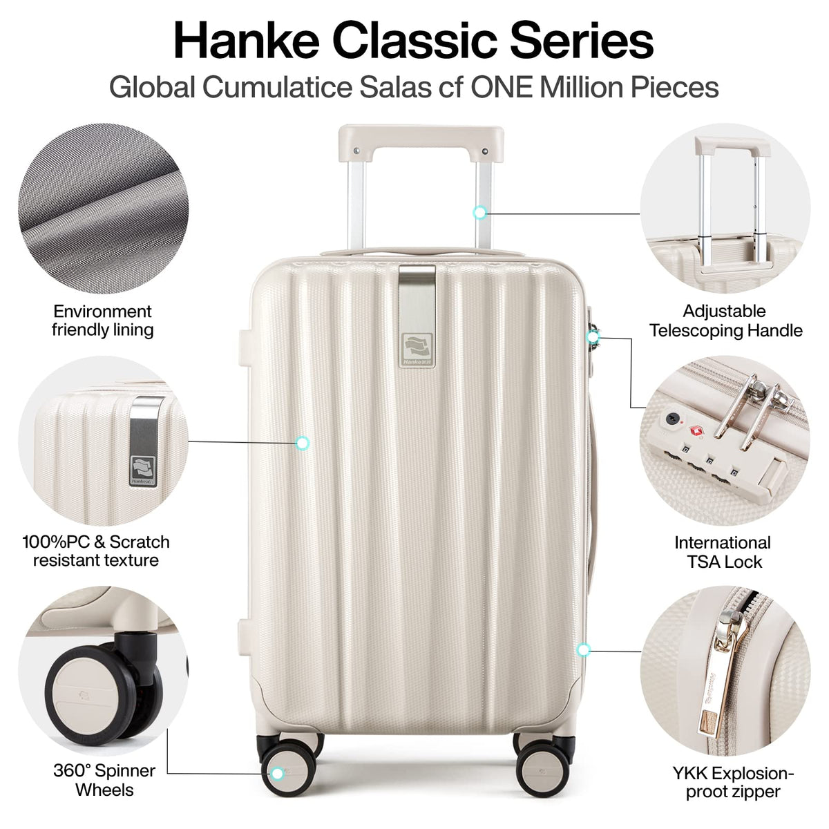 20 Inch Lightweight PC Hard Shell Carry on Luggage with Spinner Wheels D775