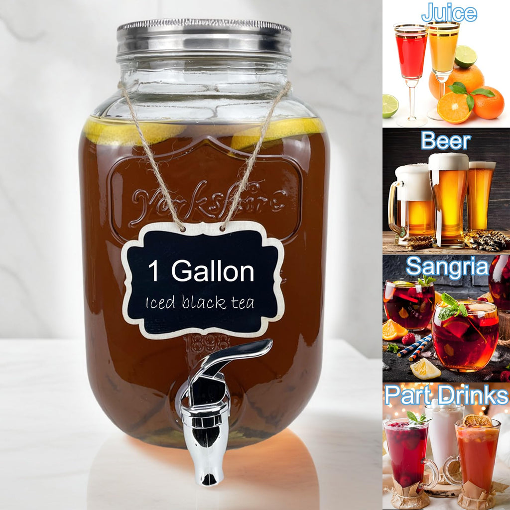 1 Gallon Glass Drink Dispenser with Spigot, 2 Packs I644333