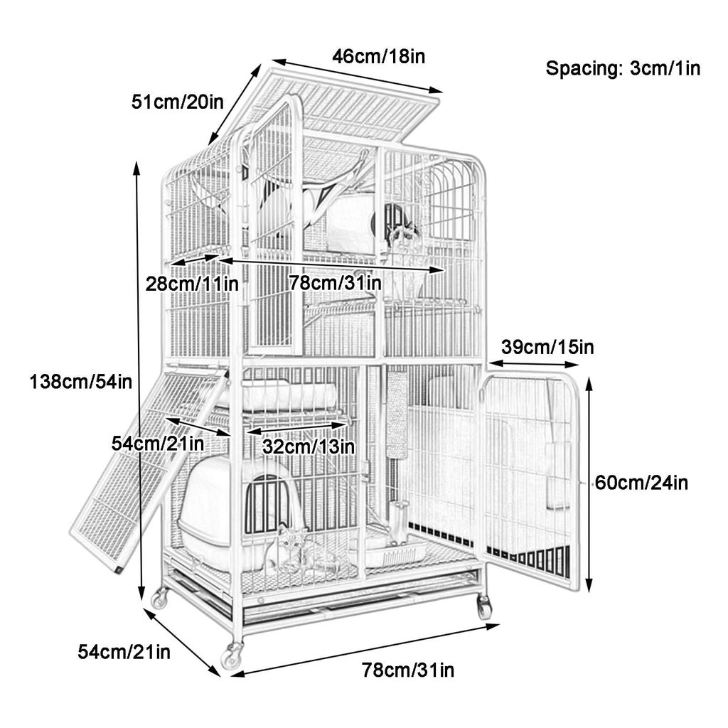 4-Tier Detachable Metal Wire Cat Cage with Hammock K486