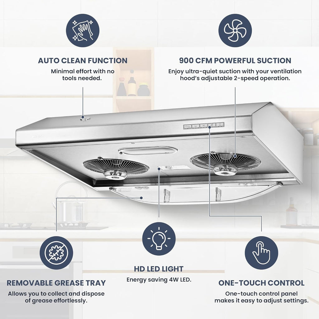 30 Inch 900 CFM Stainless Steel Under Cabinet Range Hood E239513