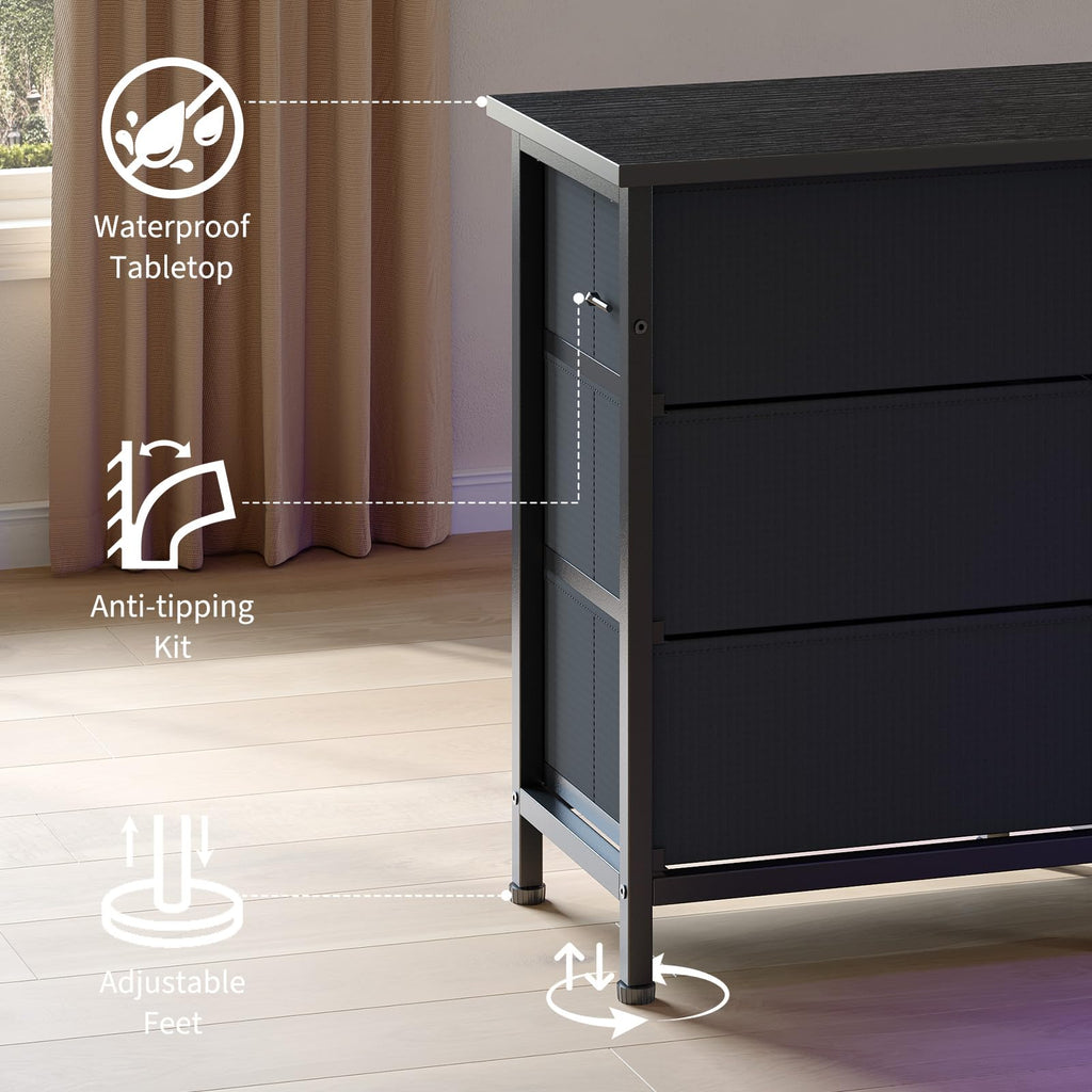 Black 13 Drawer Dresser TV Stand with LED Lights & Charging Station M250539