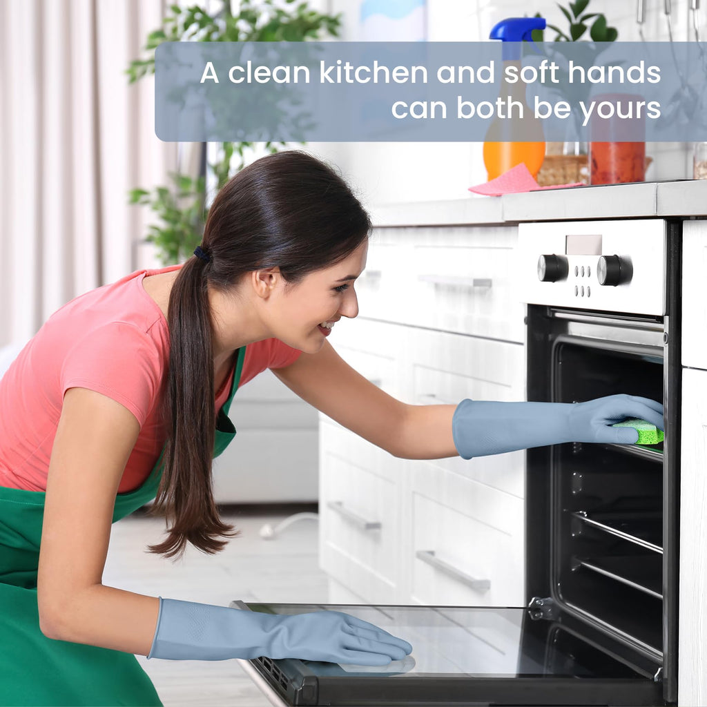 4 Pairs Reusable Rubber Cleaning Gloves with Flocked Lining and Non-Slip Grip H61787