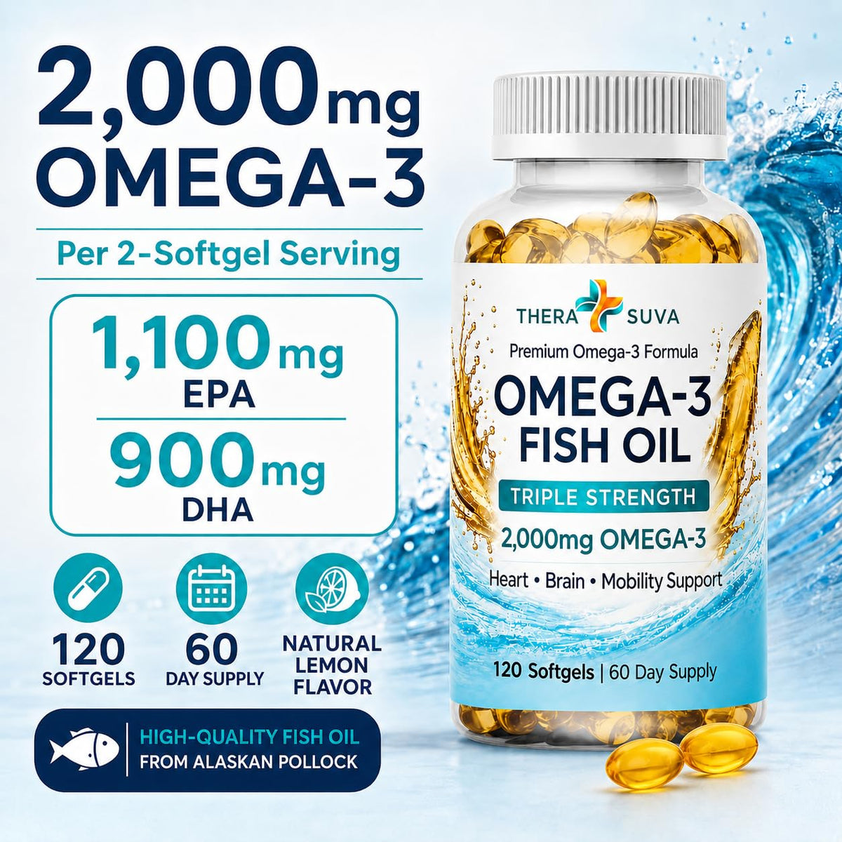 Wild Alaskan Fish Oil 2000mg Omega-3 120 Veggie Softgels D488524