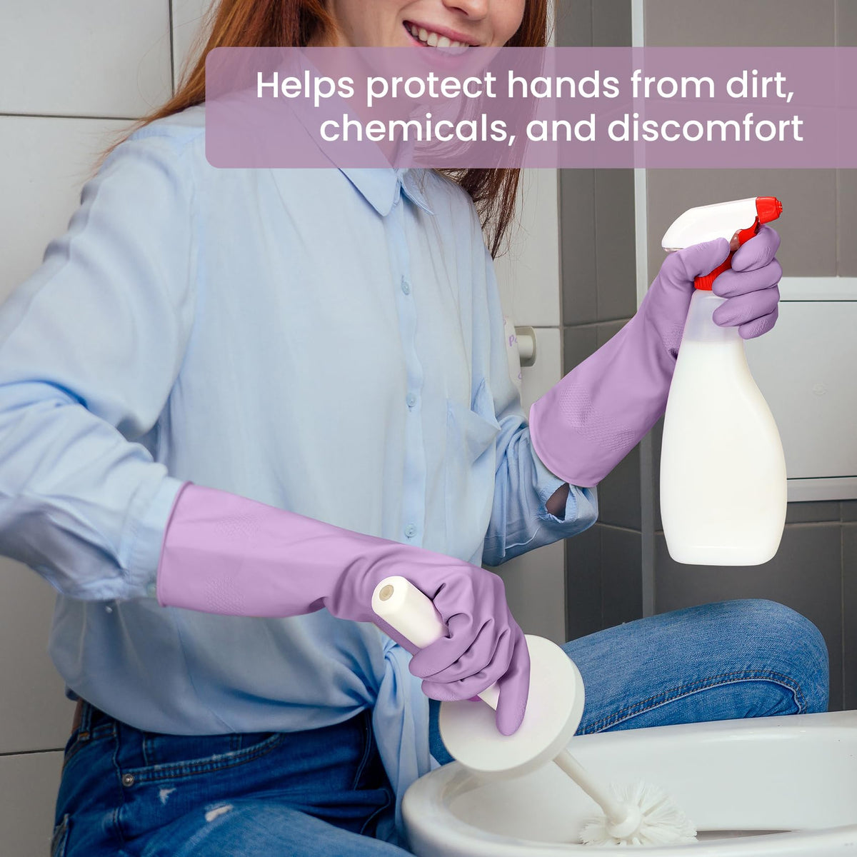 4 Pairs Reusable Rubber Cleaning Gloves with Flocked Lining and Non-Slip Grip H61787