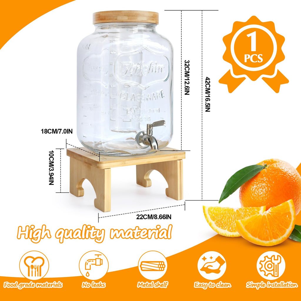 2 Gallon Glass Beverage Dispenser with Wood Stand S628