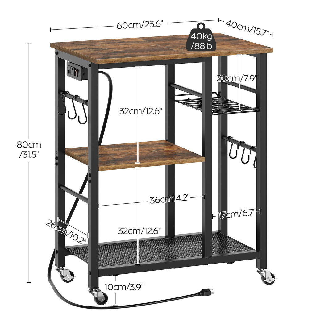 Rustic Brown Kitchen Storage Rack with Charging Station N8734