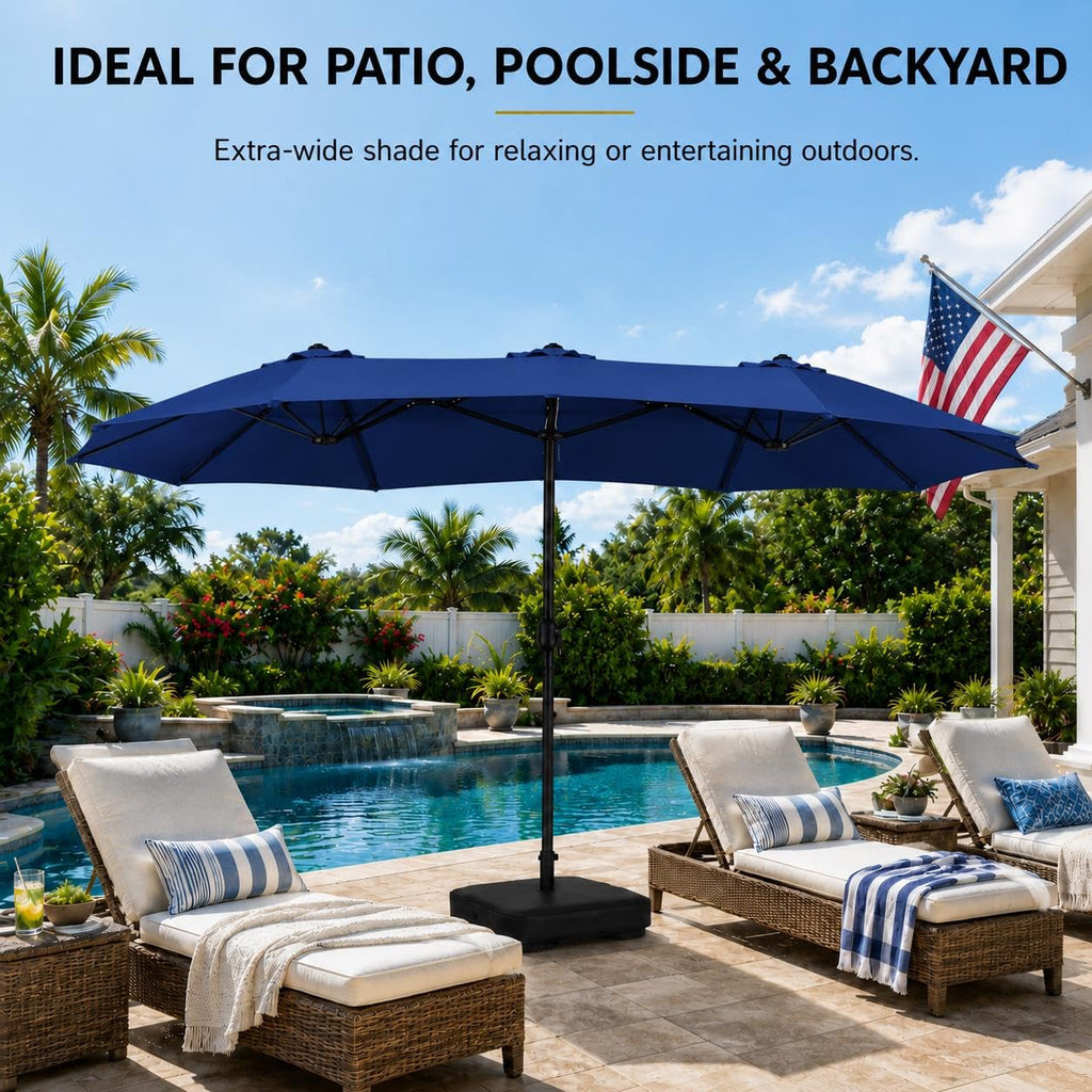 13FT Double-Sided Patio Umbrella with Base Navy Blue U87826