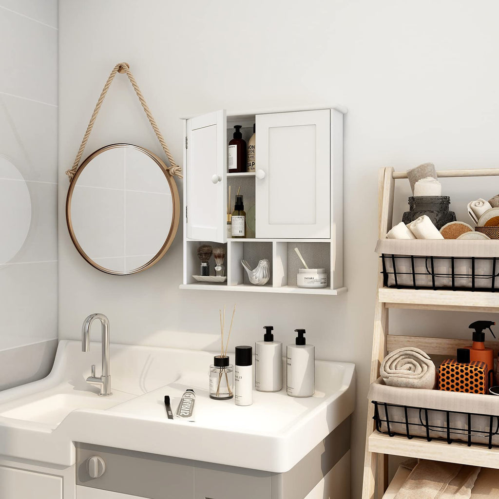 White Bathroom Wall Cabinet with 2 Door Adjustable Shelves W673744