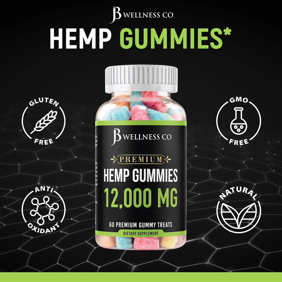 Hemp Gummies 12,000 Vitamins & Omega 3,6,9 120 Count M2012