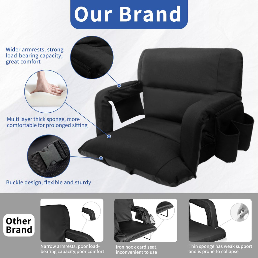 Black 25" Wide Stadium Seat with Back Support B158