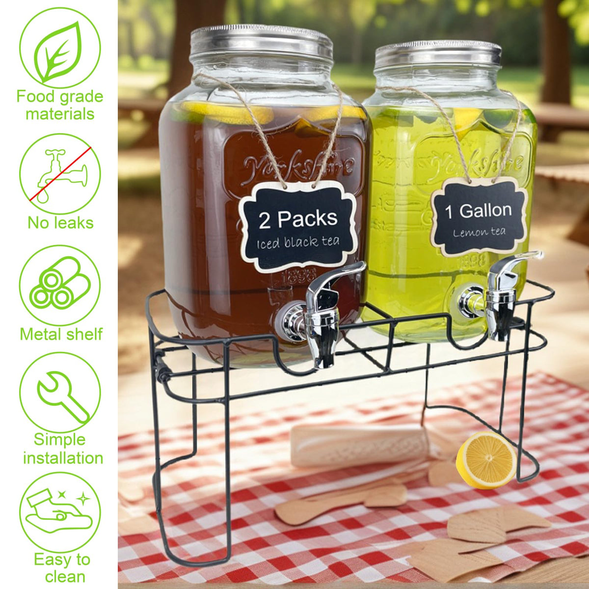 1 Gallon Glass Drink Dispenser with Spigot, 2 Packs I644333