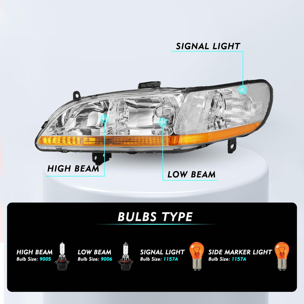 Headlight Assembly with Chrome Housing and Amber Reflector (L+R) A13116