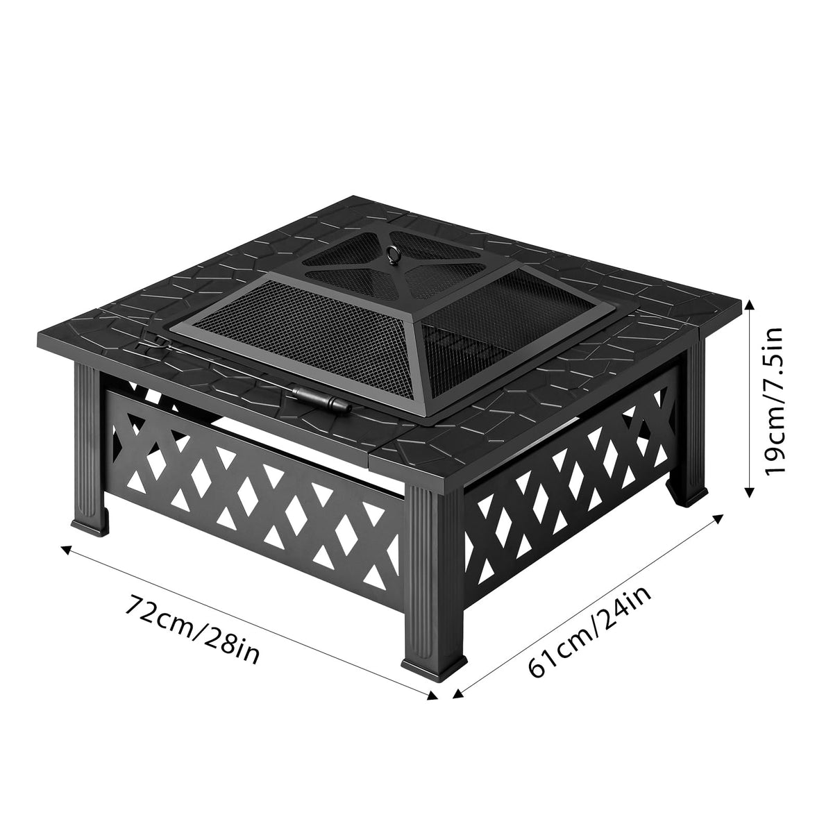 32 Inch Square Wood Burning Fire Pit Table with Spark Screen Lid and Fire Poker Q150046