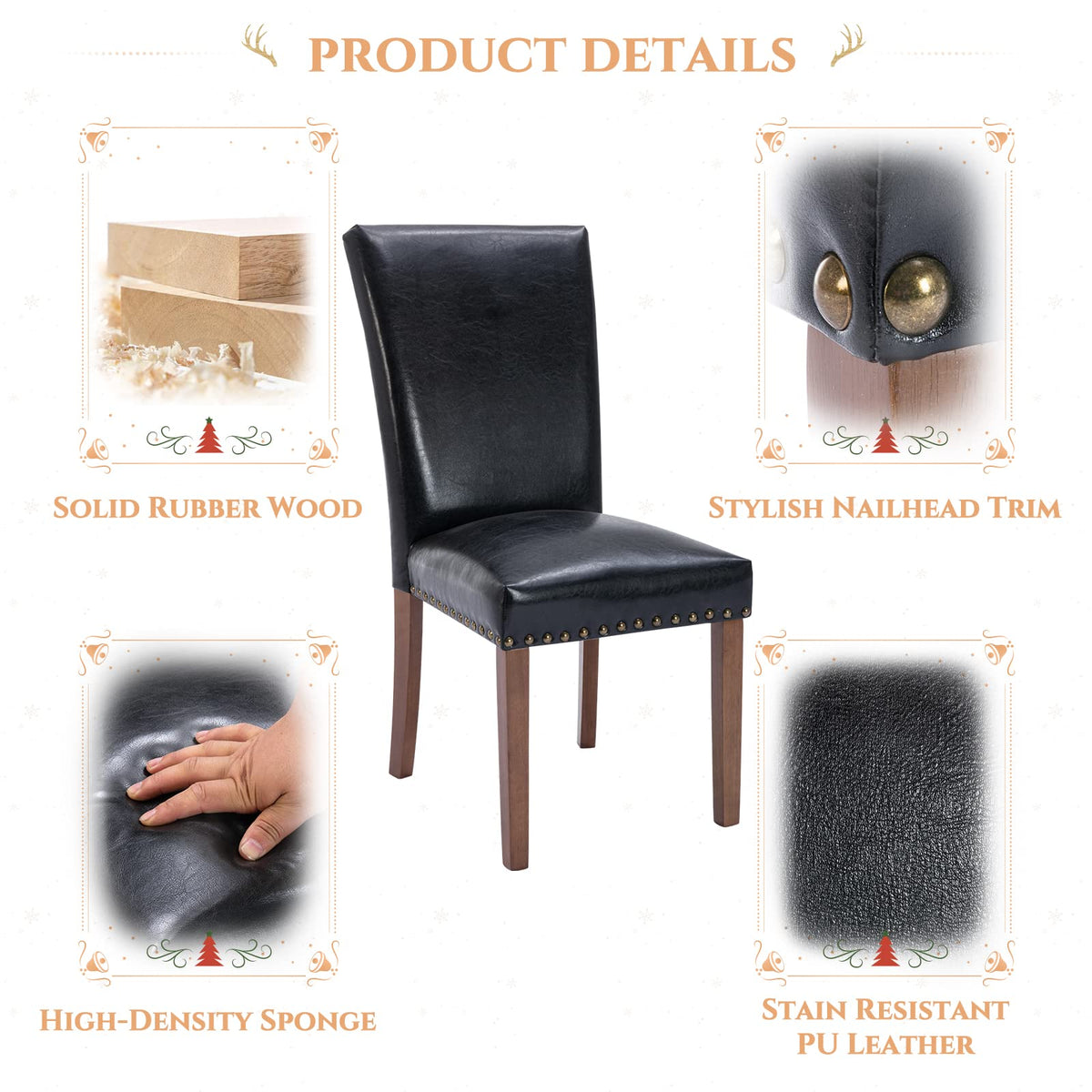 Black Upholstered Dining Chairs Set of 6 with Wood Legs V41692