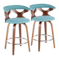 Walnut and Teal Fabric Counter Stool Set of 2 Y741