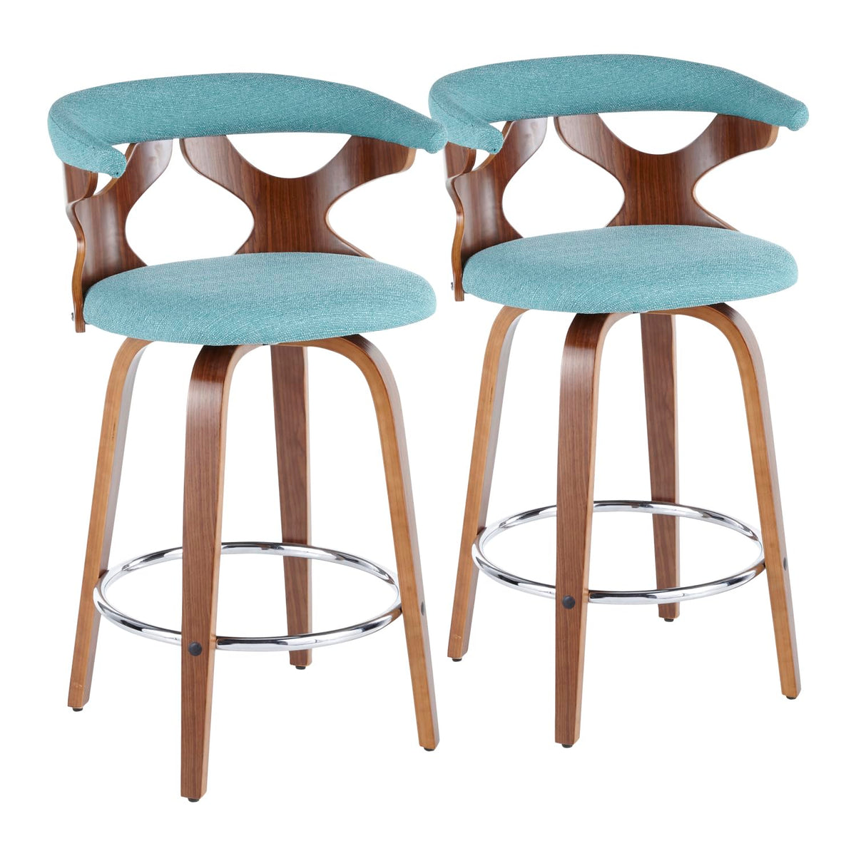 Walnut and Teal Fabric Counter Stool Set of 2 Y741