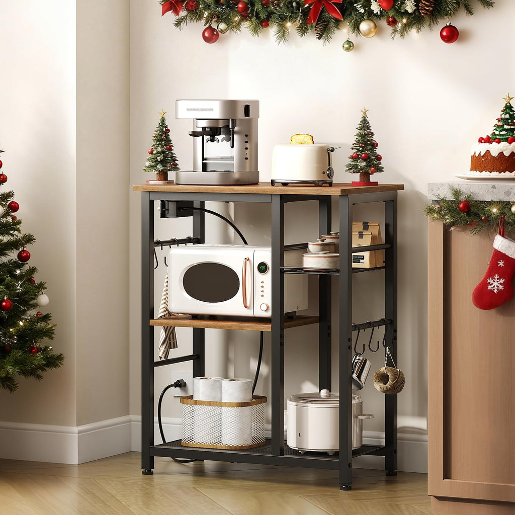 Rustic Brown Kitchen Storage Rack with Charging Station N8734