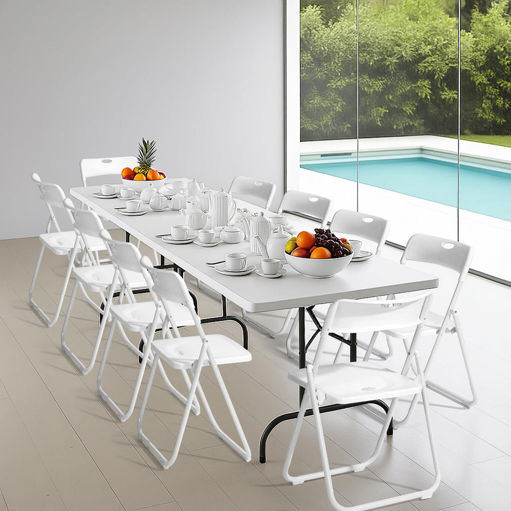 Folding Chairs Set of 10 White Plastic V7227