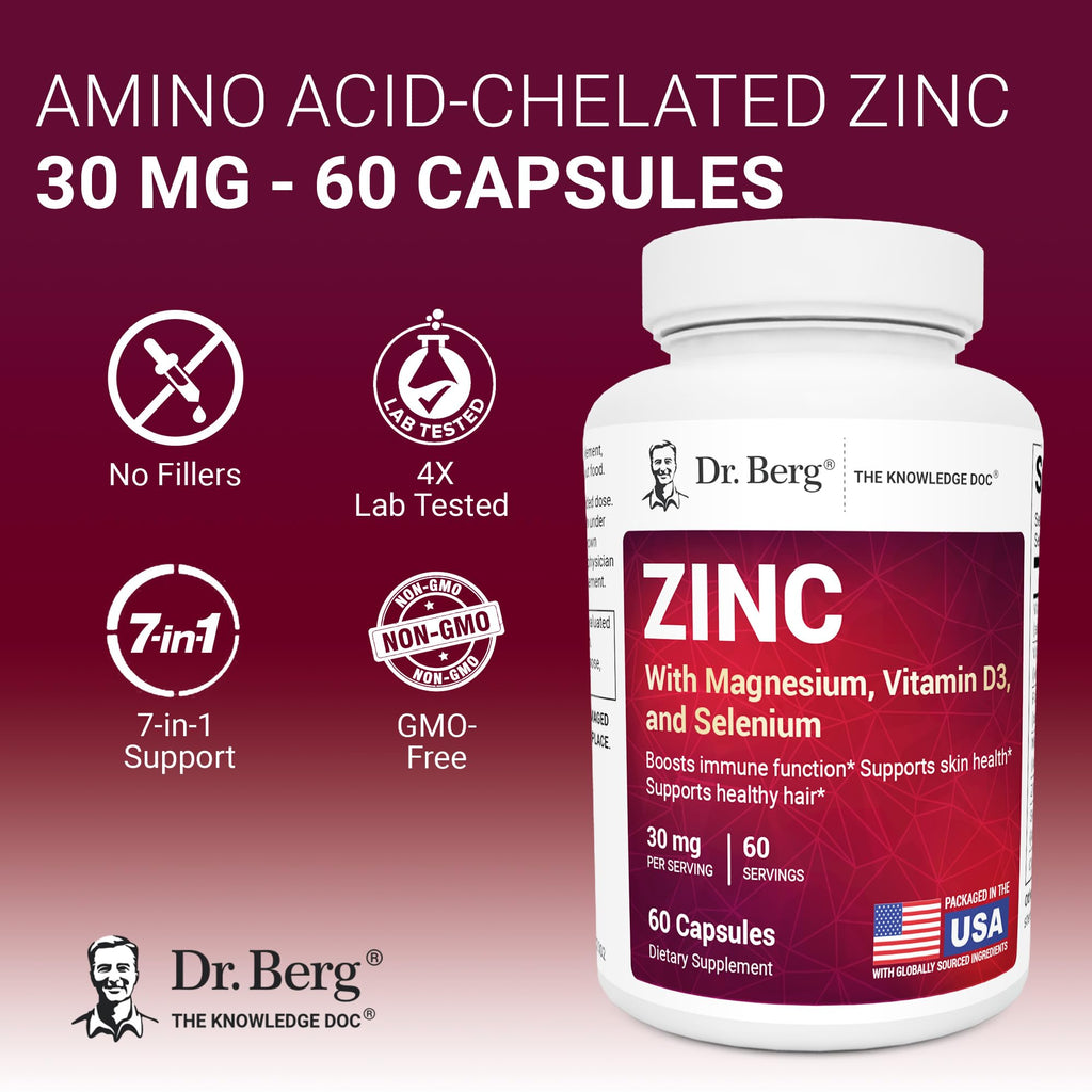 Zinc 30 mg 60 Capsules Chelated with Vitamin D & Selenium U3050