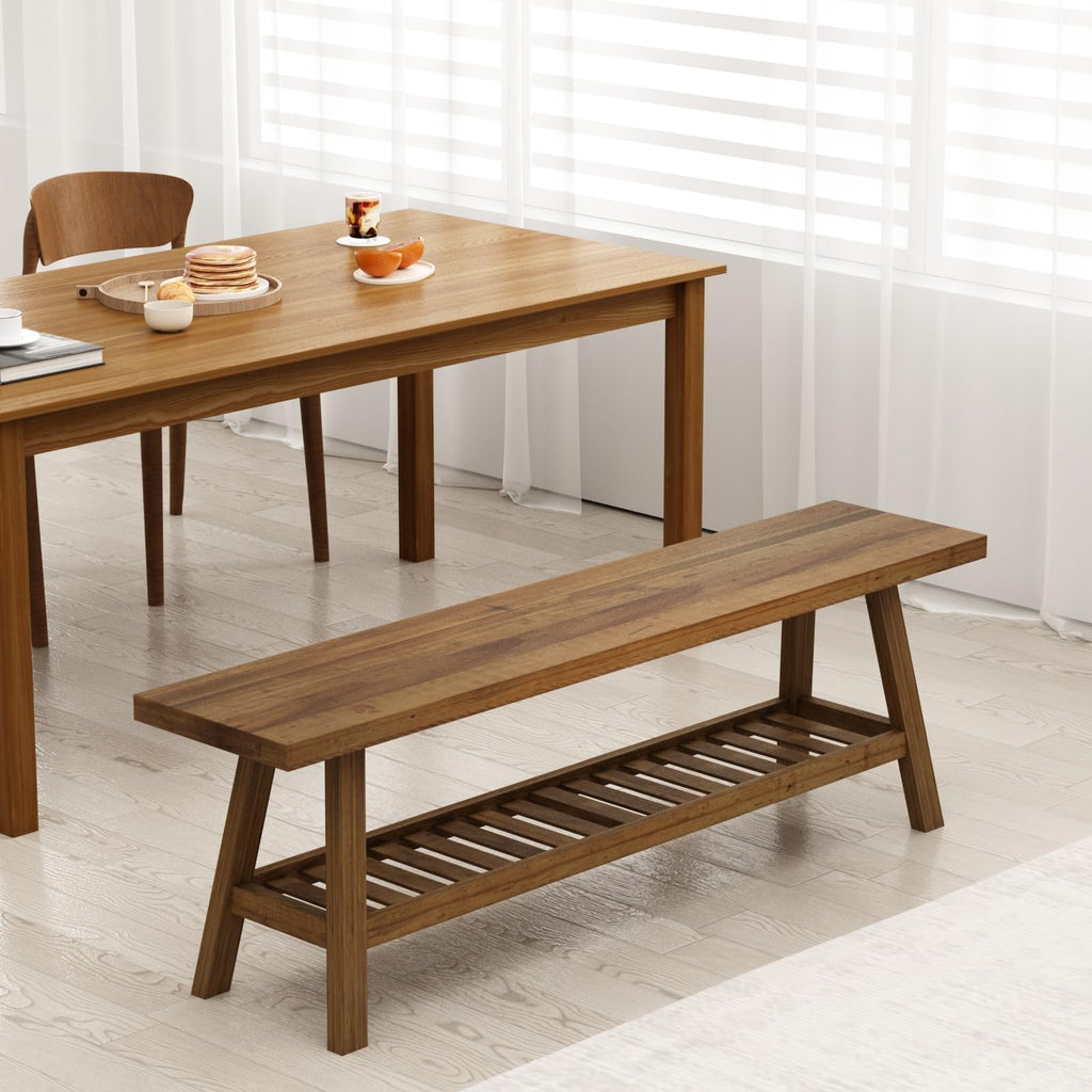 Solid Wood Bench with Storage Shelf O359670
