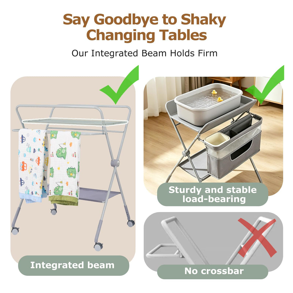 Baby Changing Table with Wheels, Portable Adjustable Folding Diaper Station with Storage O555