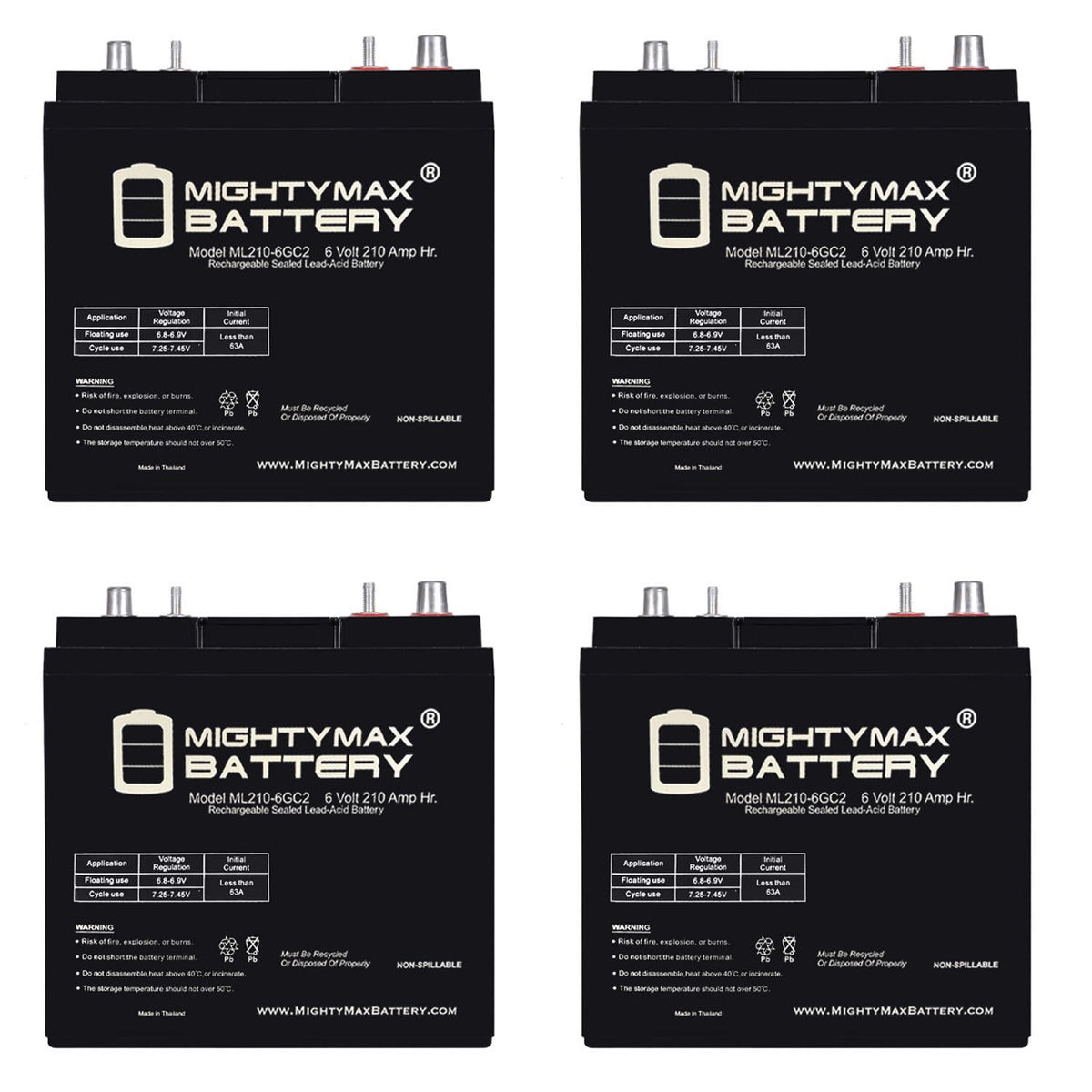 6V 210AH Dual Terminal SLA Deep Cycle Battery 4 Pack K334