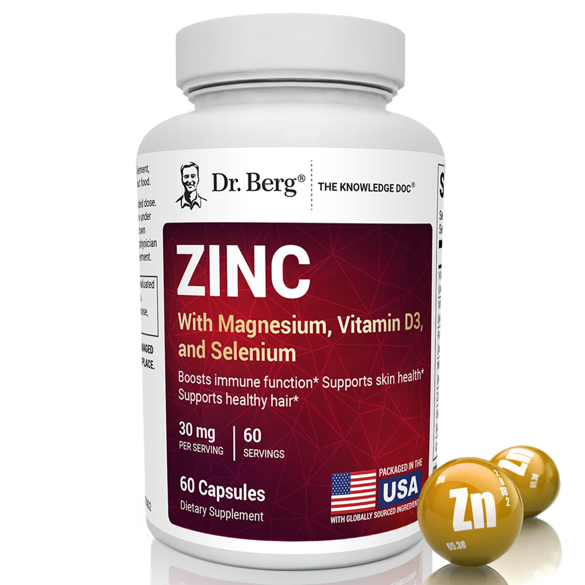 Zinc 30 mg 60 Capsules Chelated with Vitamin D & Selenium U3050