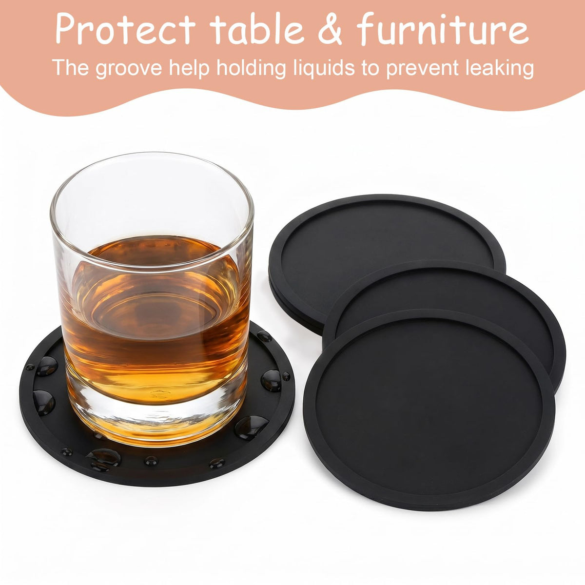 Black Set of 4 Round Silicone Coasters B916