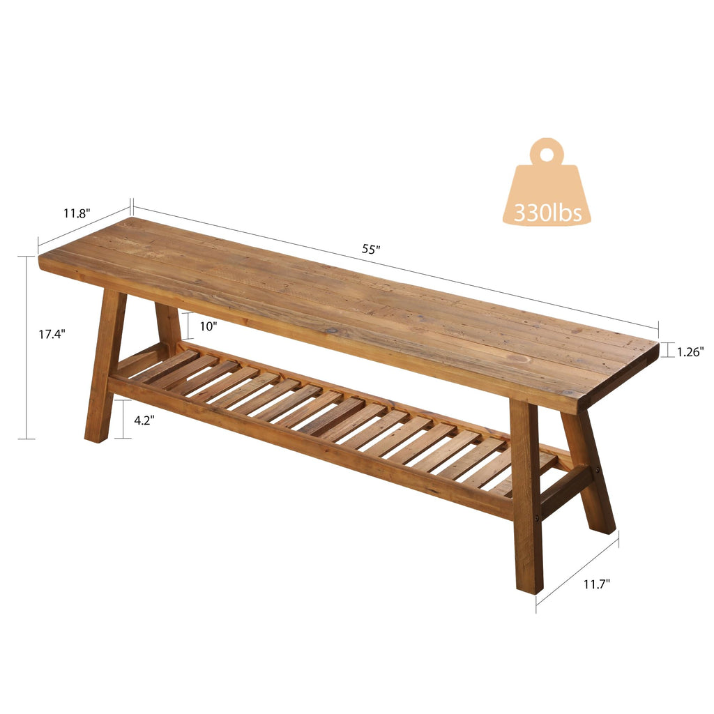 Solid Wood Bench with Storage Shelf O359670