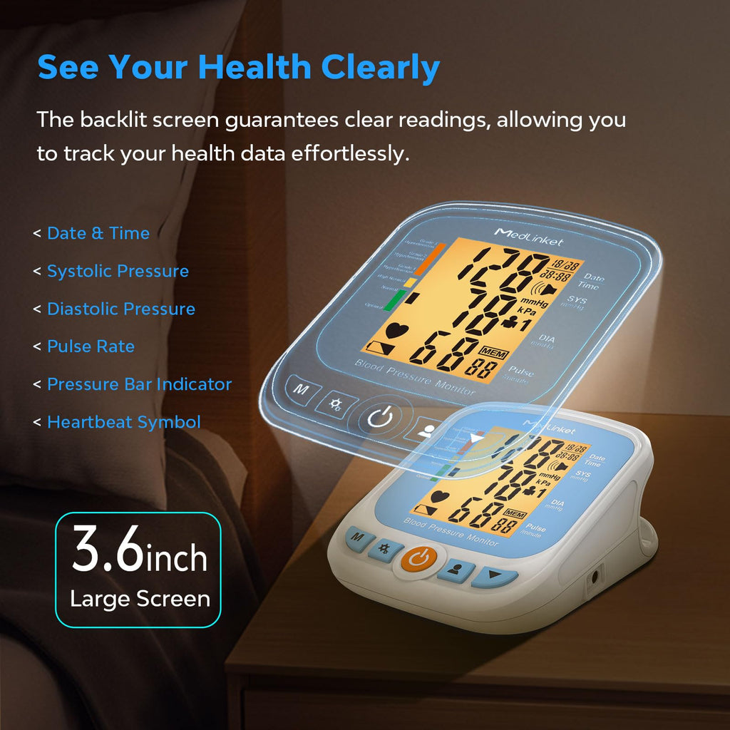 Blood Pressure Monitor with Adjustable Cuff and Backlit Display U905