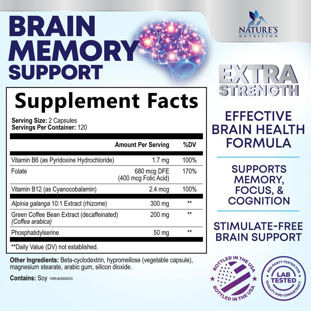 Brain Memory Supplement Pills 240 Capsules I936318
