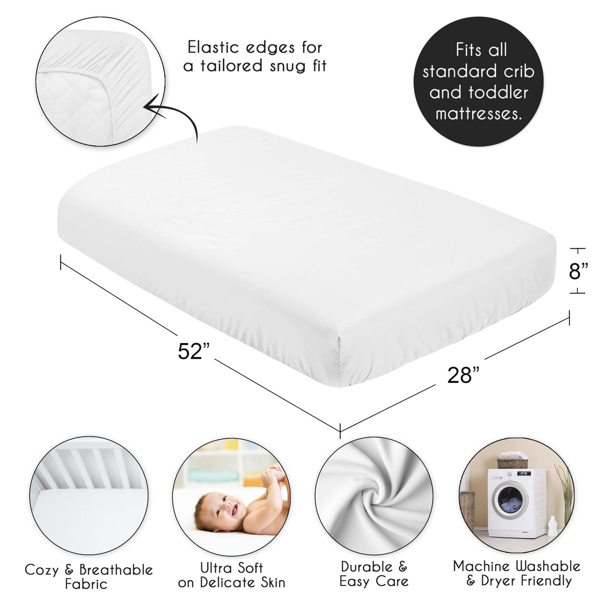 3-Piece Baby Crib Sheets Set Fitted Standard Size K2039