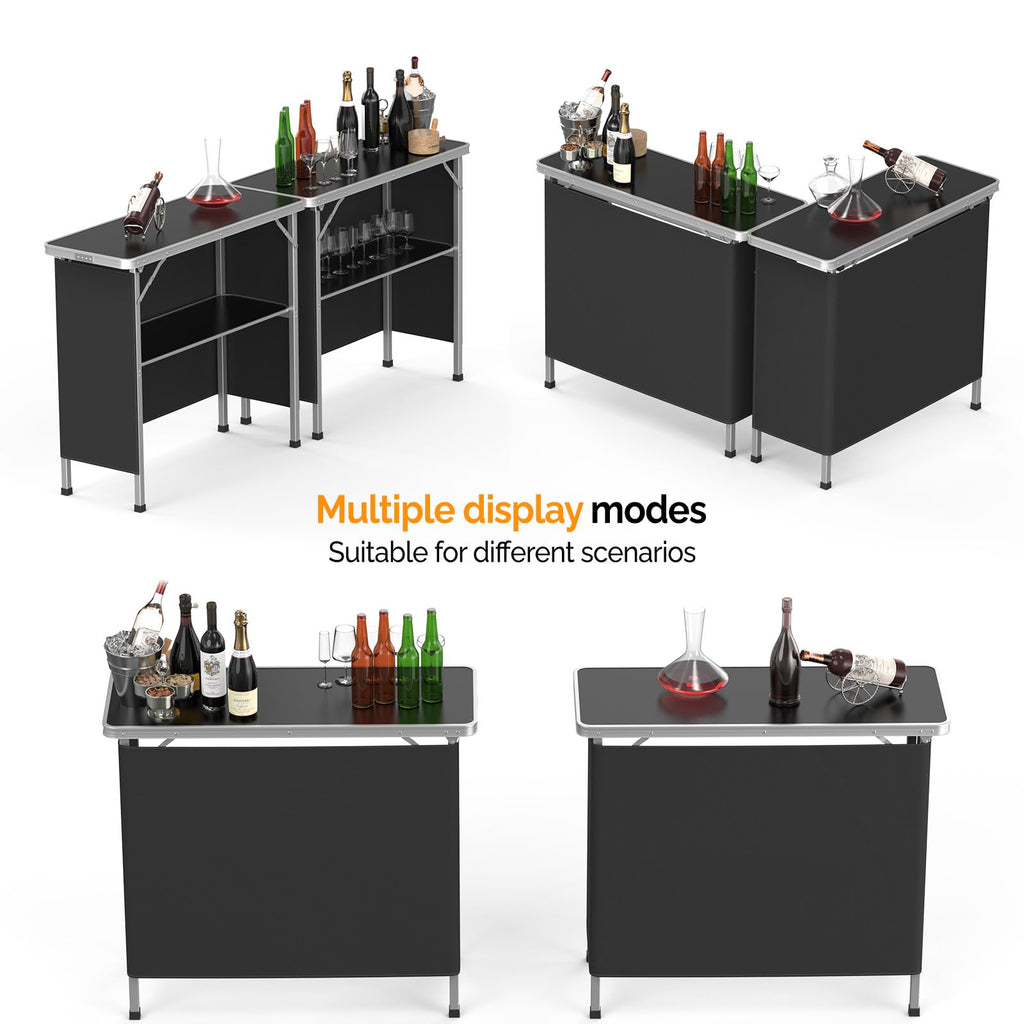 Portable 2-Tier Mobile Bar Table with Black Skirt Y224828