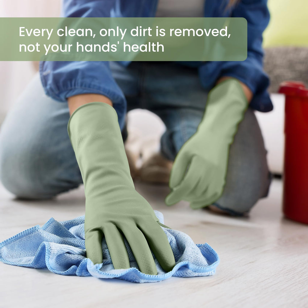 4 Pairs Reusable Rubber Cleaning Gloves with Flocked Lining and Non-Slip Grip H61787