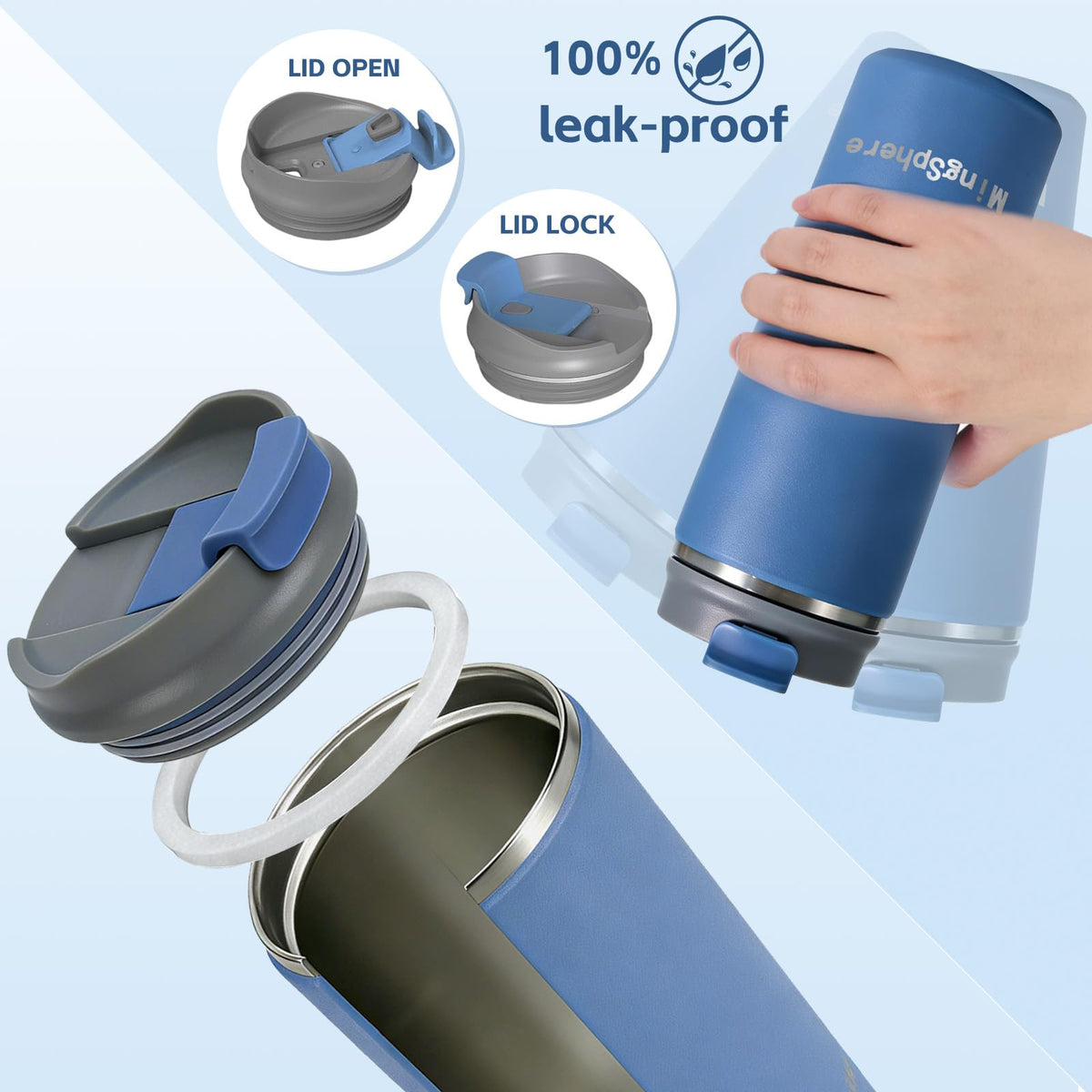 16oz Insulated Stainless Steel Coffee Cup with Flip Lid, Blue F824068