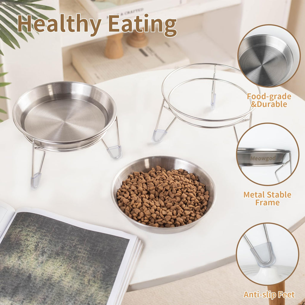 6.7" Elevated Stainless Steel Cat Bowls with Anti-Slip Stand N988