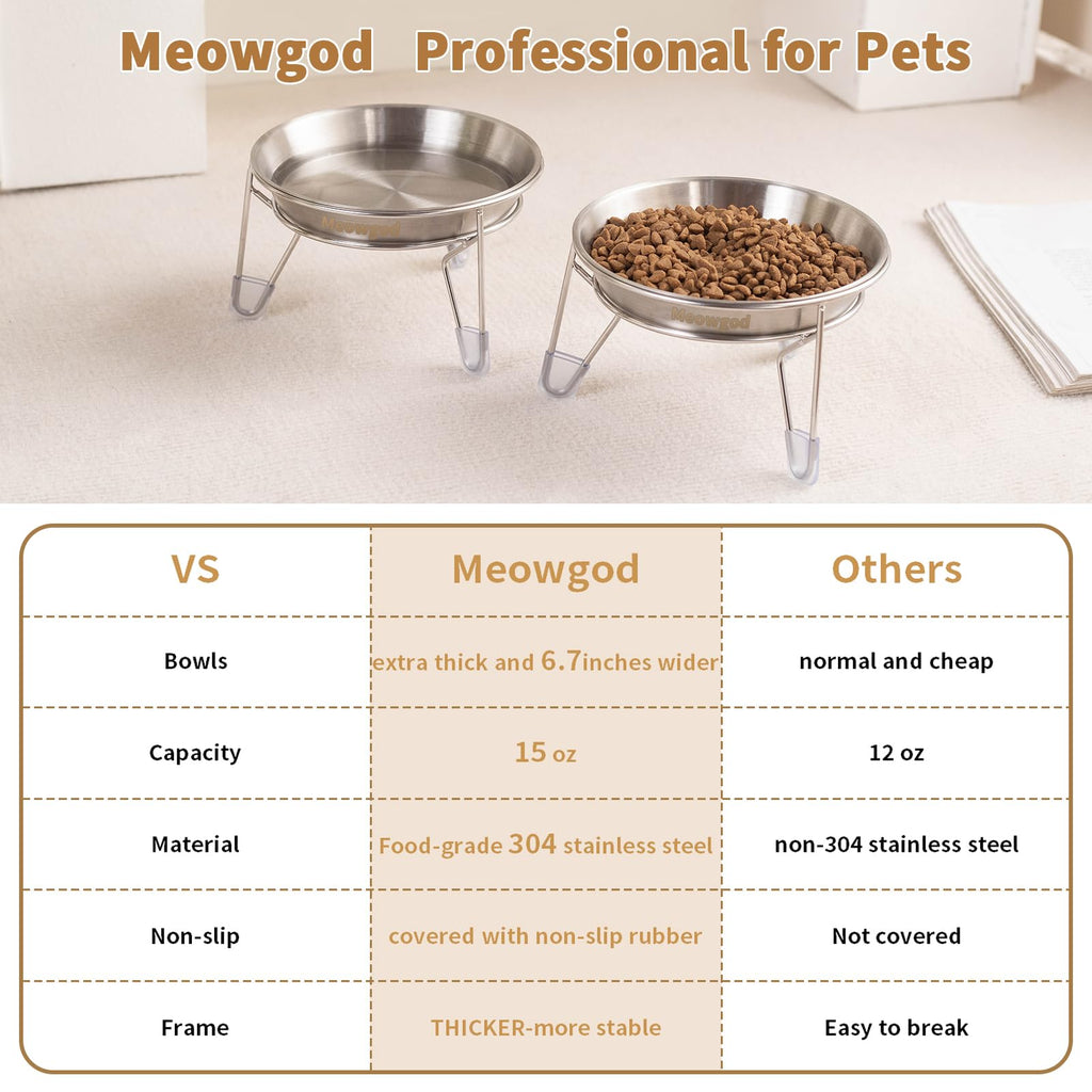 6.7" Elevated Stainless Steel Cat Bowls with Anti-Slip Stand N988