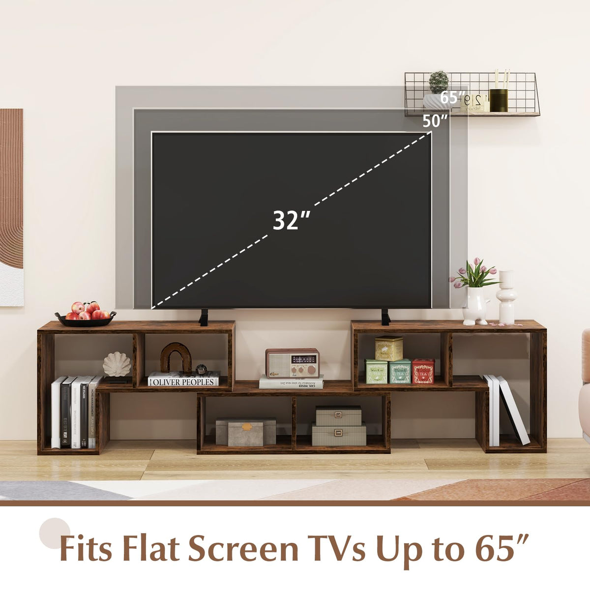 Brown 3-Piece TV Stand with Storage Cubes I42088
