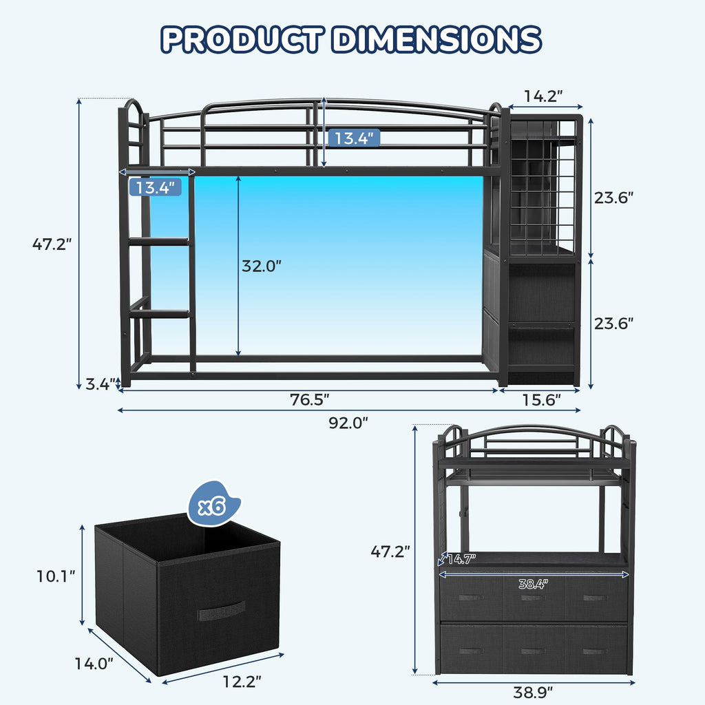 Twin Over Twin Bunk Bed with 6 Storage Drawers I44565