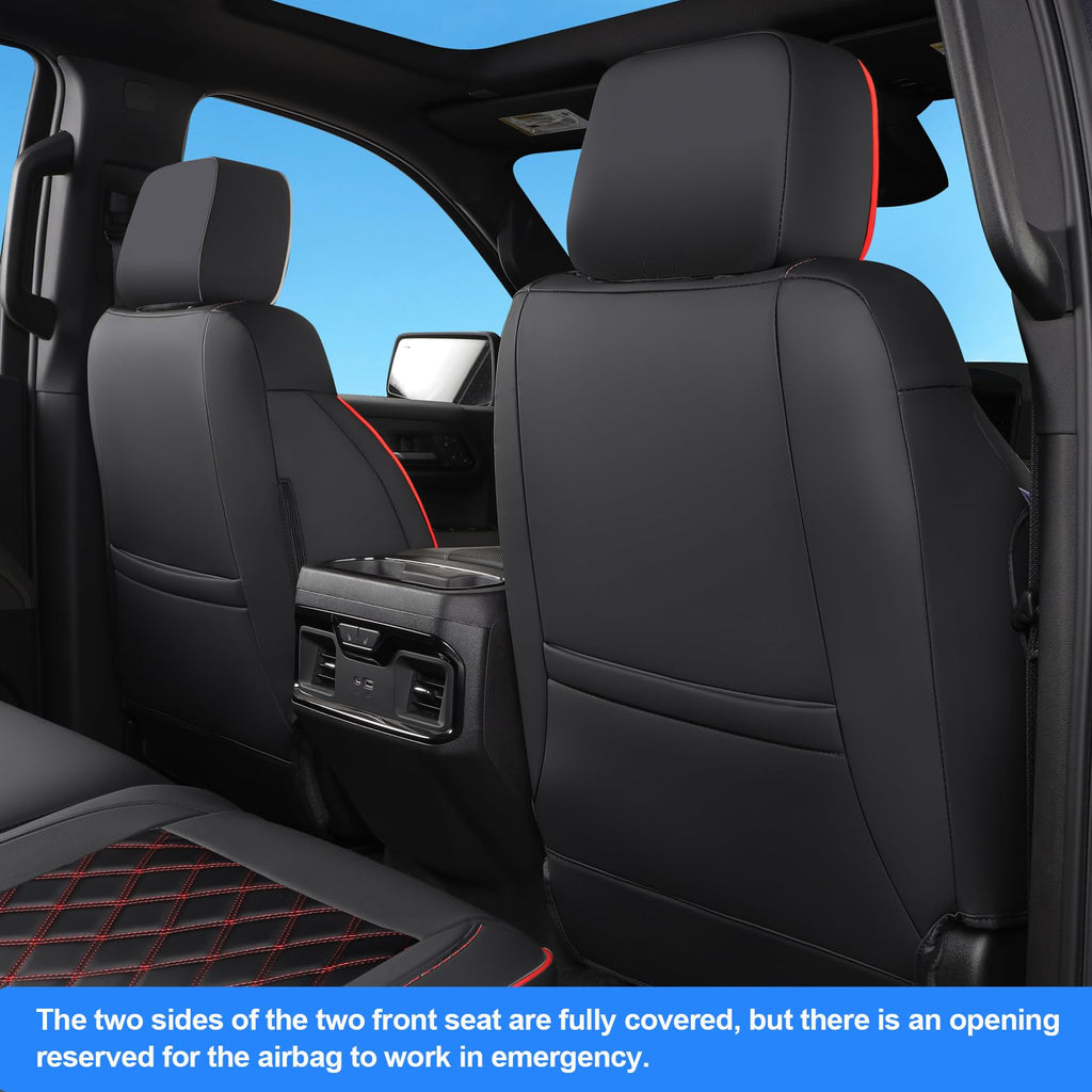 Faux Leather Seat Covers Full Set Black with Red Trim N5270