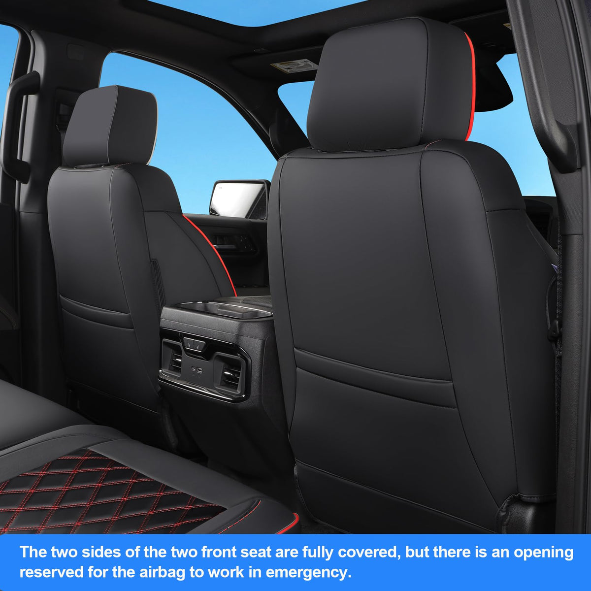 Faux Leather Seat Covers Full Set Black with Red Trim N5270