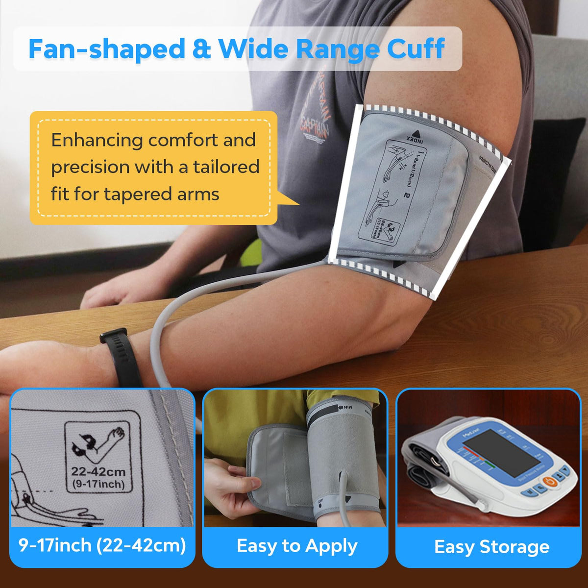 Blood Pressure Monitor with Adjustable Cuff and Backlit Display U905