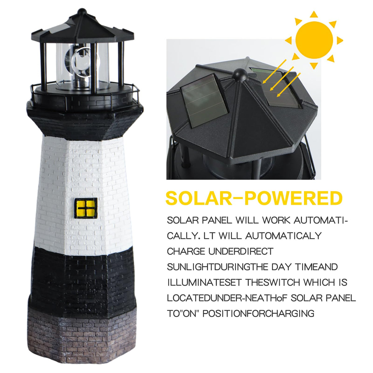 Solar Powered Lighthouse Garden Light with Rotating Beacon G887