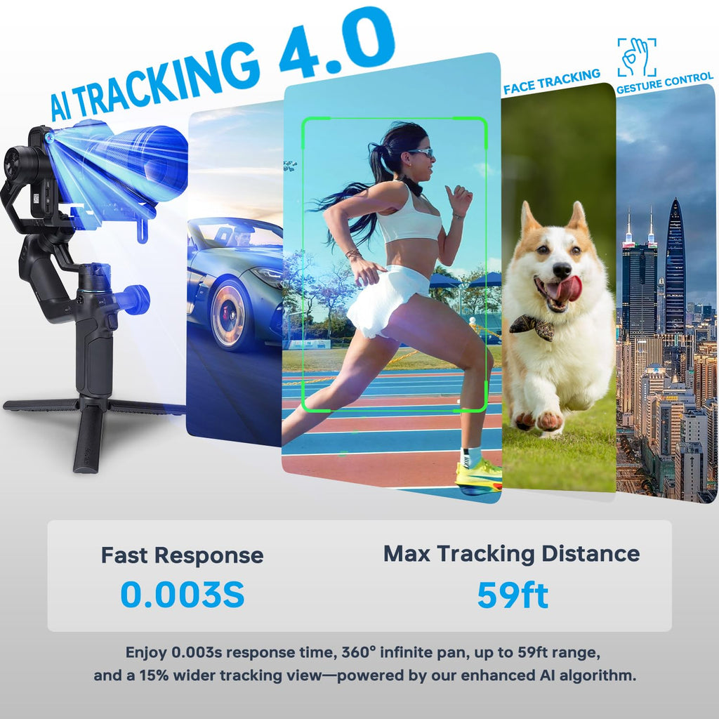 Camera Gimbal with AI Tracker, Detachable Remote Handle, Payload 4.4lbs, Bluetooth Control A930