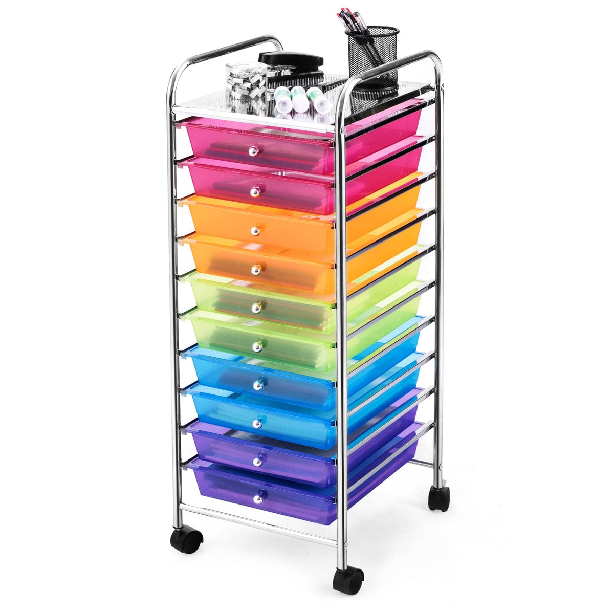 Rolling Storage Cart with 10 Drawers, Utility Cart with Wheels V76958