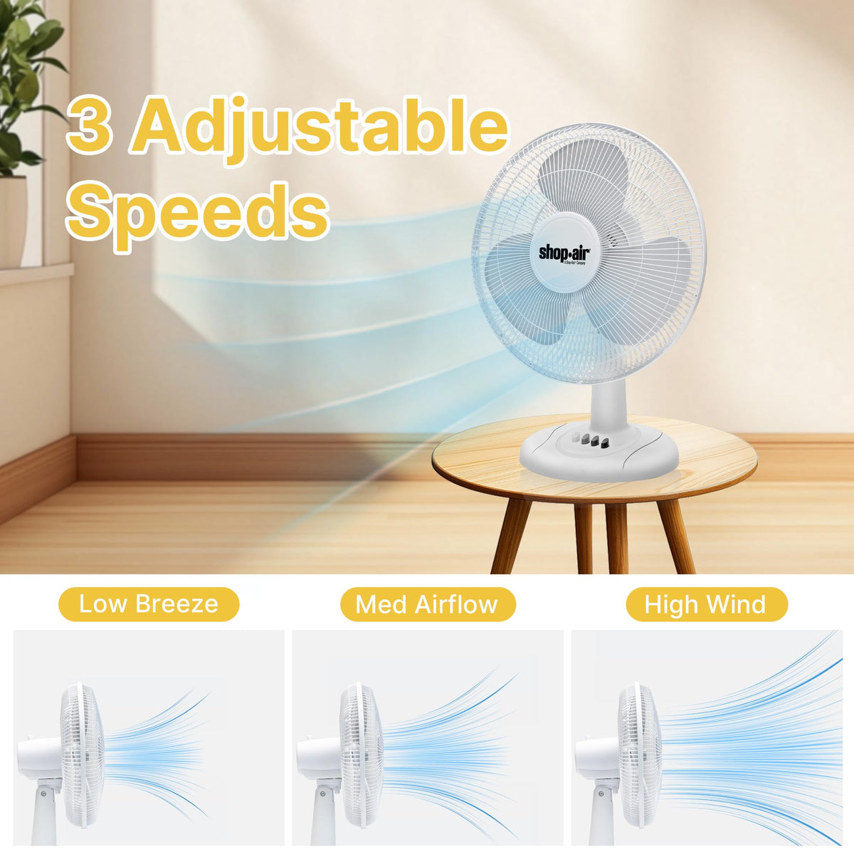 16" Oscillating Table Fan, 3 Speeds, White E8852