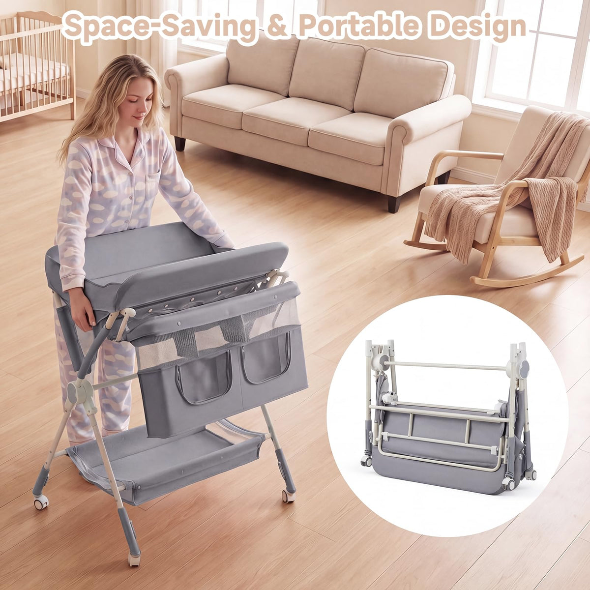 Portable Baby Changing Table with Wheels Y42722
